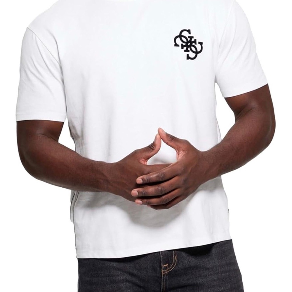 Guess White Short Sleeve Tee with Black Logo